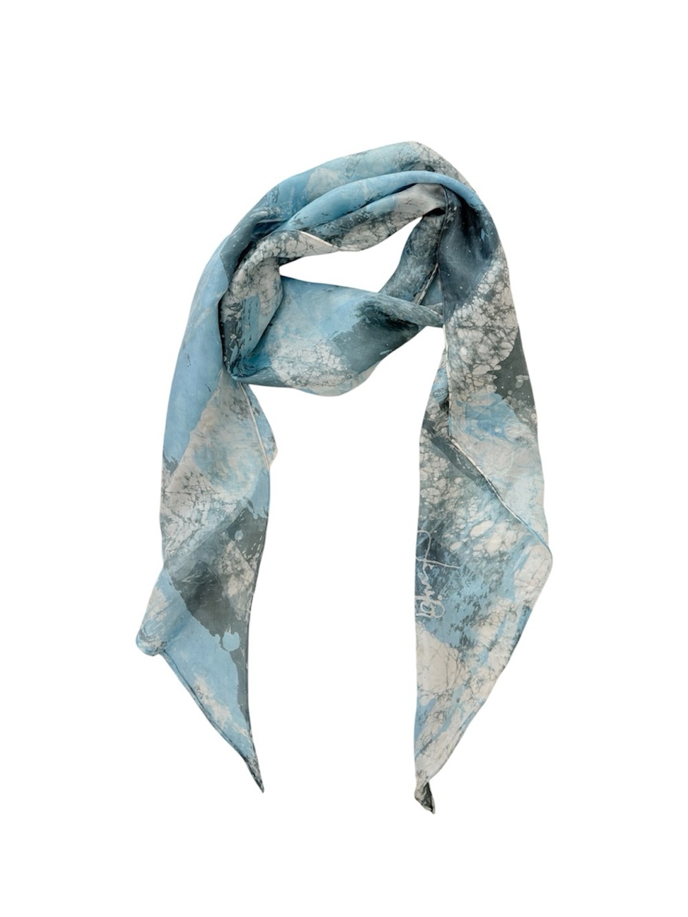 Light Blue Marble Print Silk Scarf